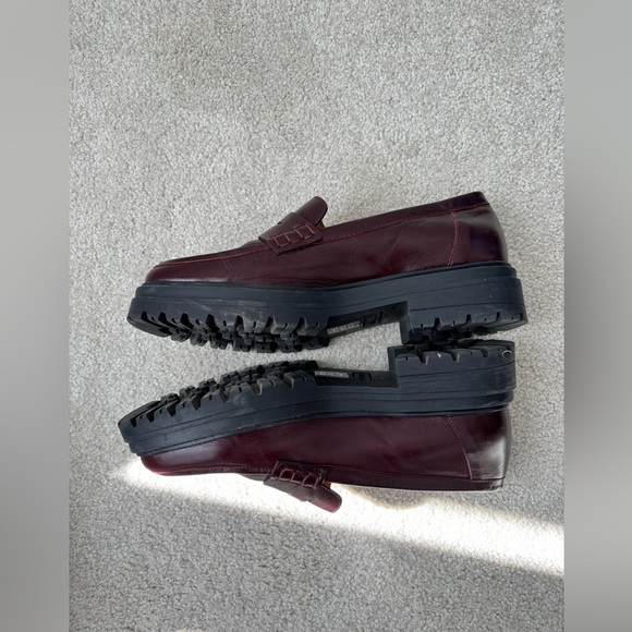 Sezane Albane Style Burgundy Leather Platform Loafers Chunky Lug Sole US 8.5 - Picture 5 of 10
